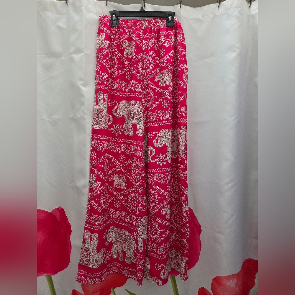 Pink Elephant Print Boho Wide Leg Harem Pants Shein Sz M